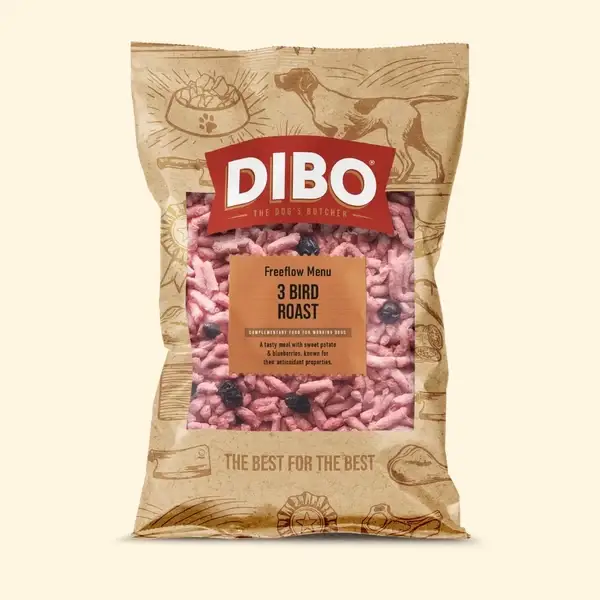 DIBO Free Flow Mince 3 Bird Roast with Pork offal, Sweet Potato and Blueberries 1kg