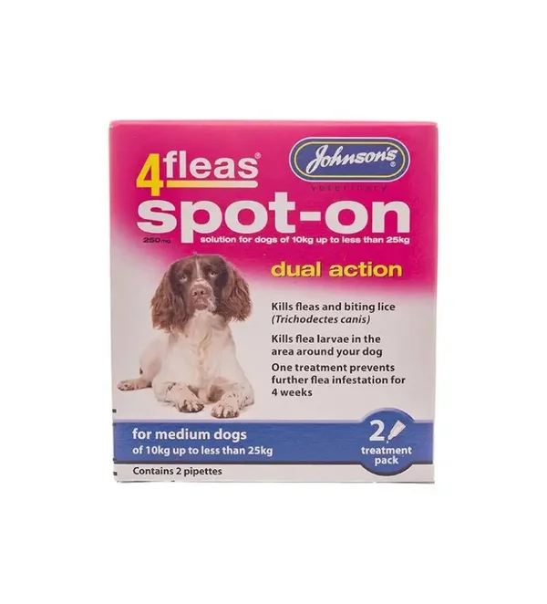 Johnsons 4fleas Spot On medium dog 10kg-25kg x2 treatments