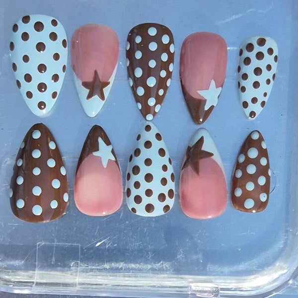 Brown & blue polka dot