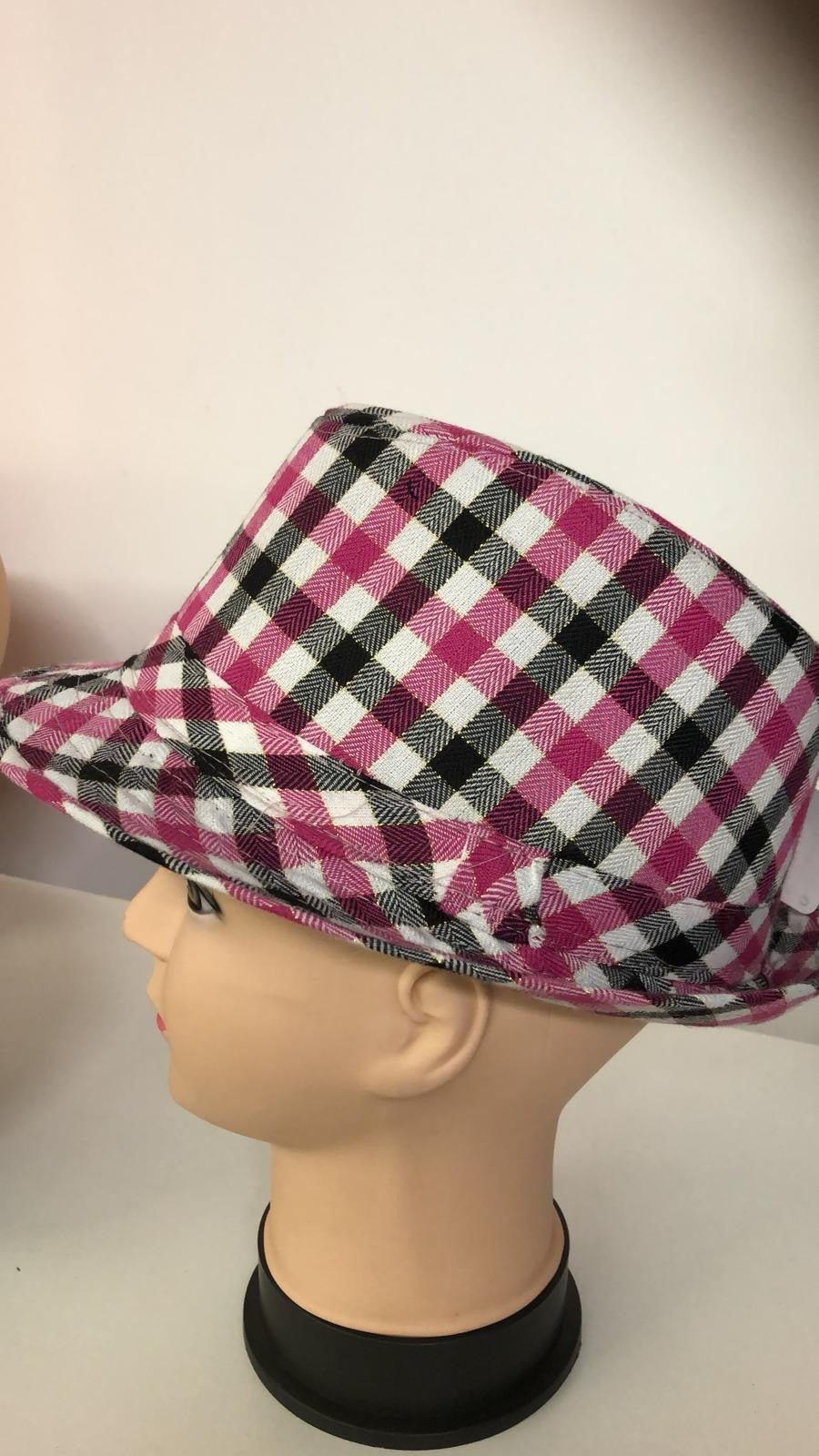 Hoed geblokt roze en zwart