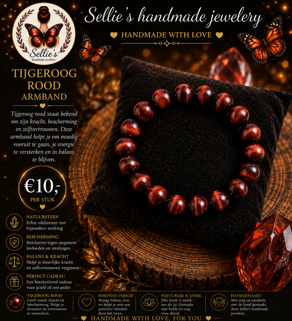 Rode tijgeroog natuursteen armband