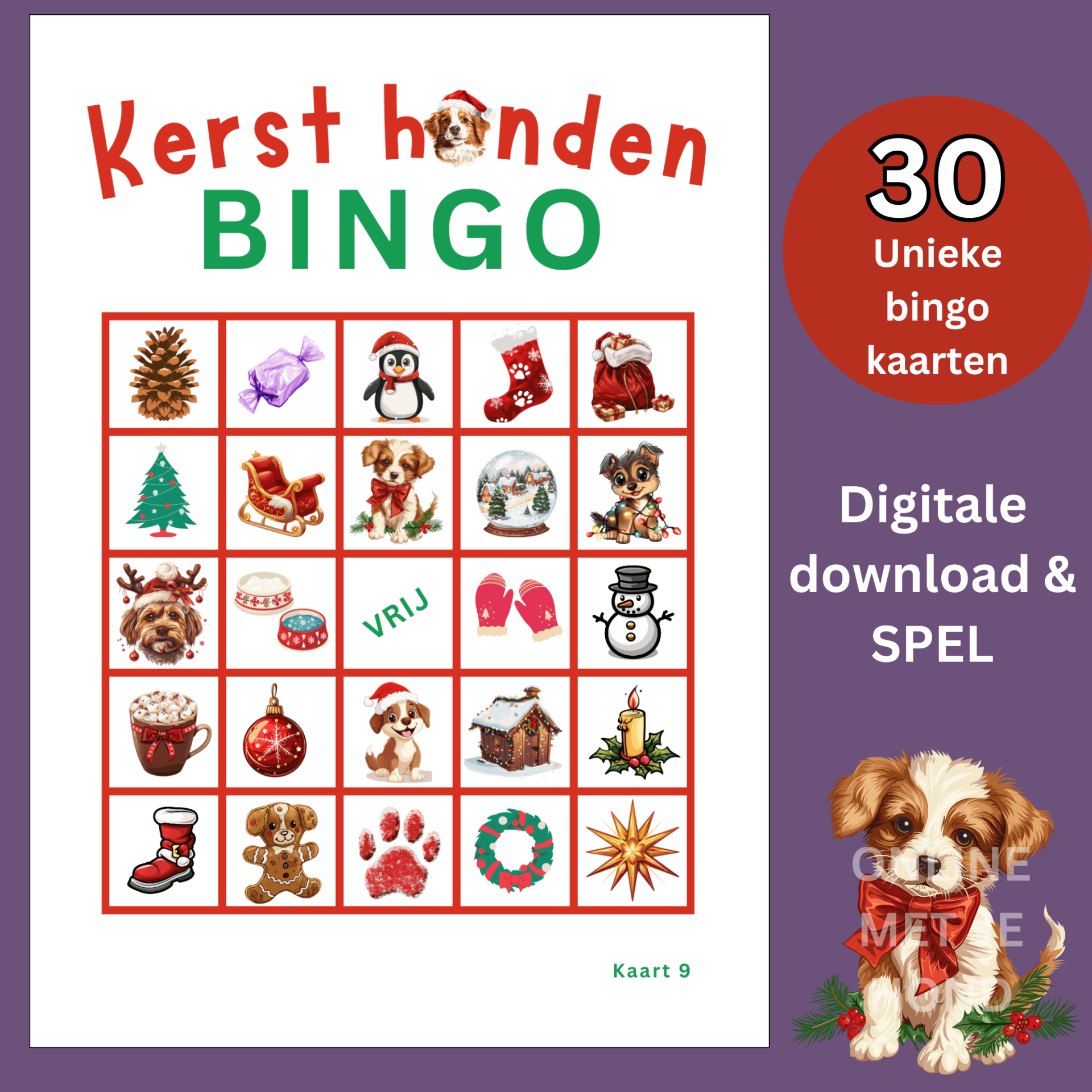Kerst hond kerstmis bingo digitaal
