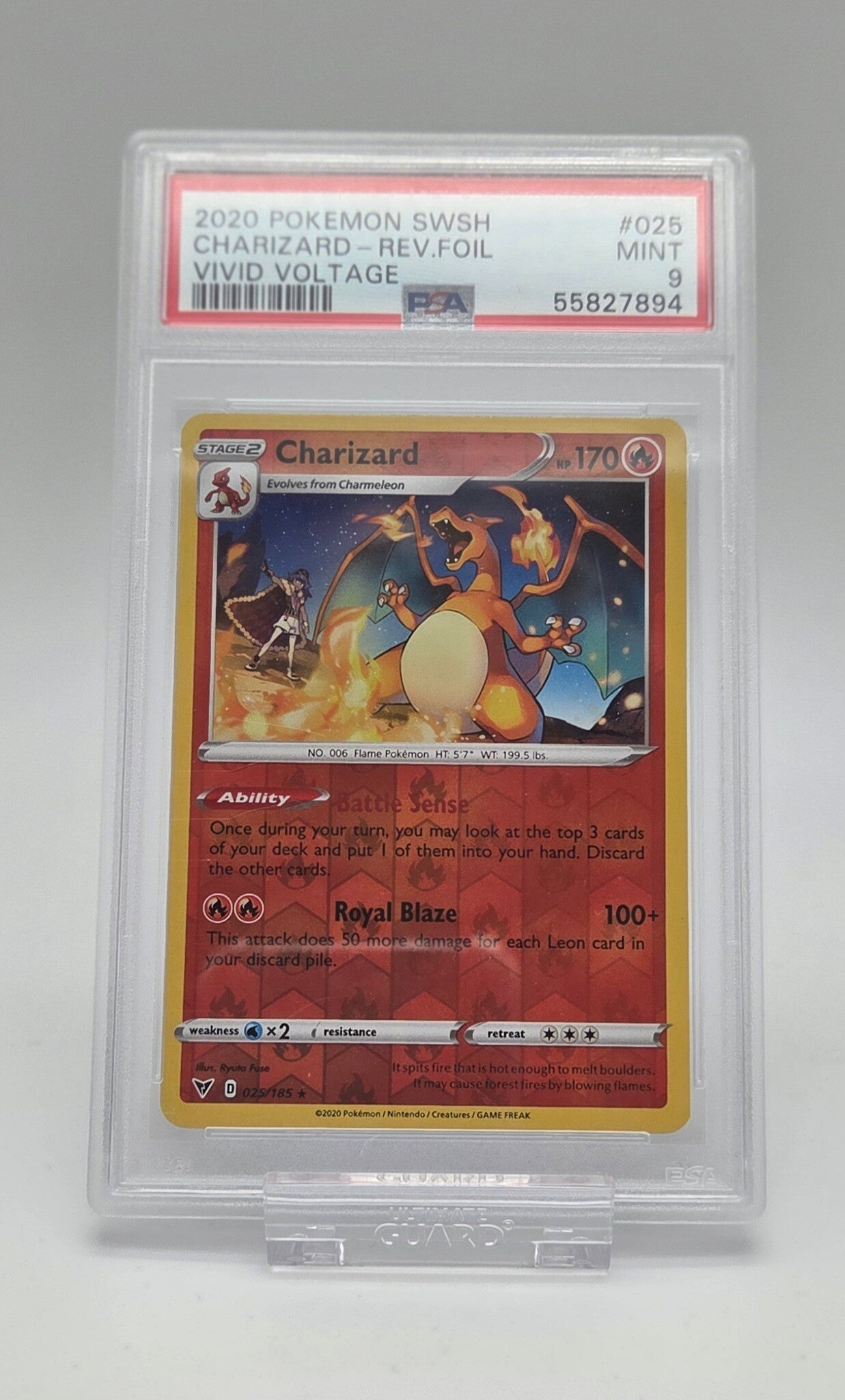 Pokémon Charizard 025/185 Vivid Voltage Reverse Holo 2020 – PSA 9