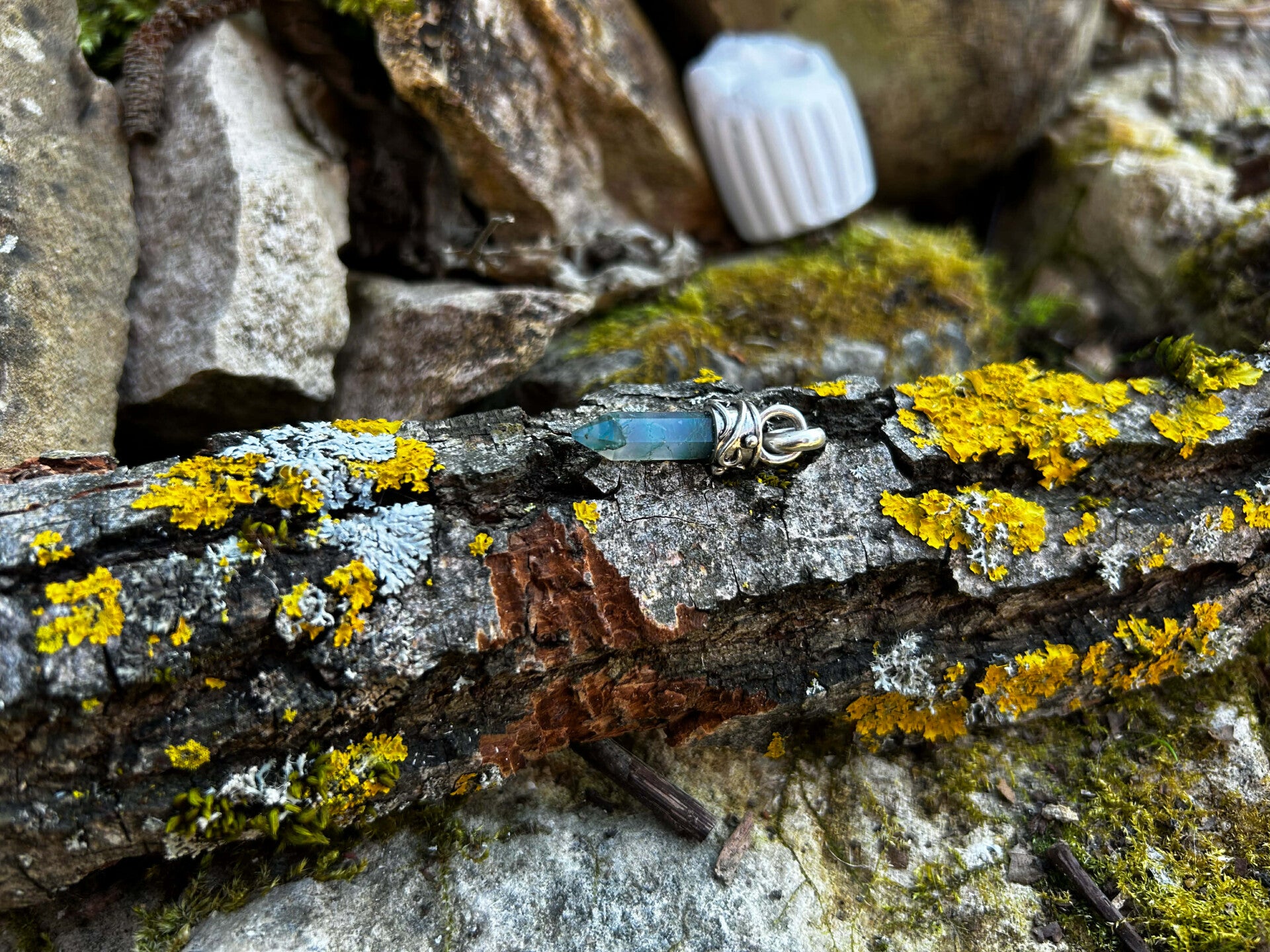 Pendentif elfique "Nyn'gar" - Agate mousse et argent massif