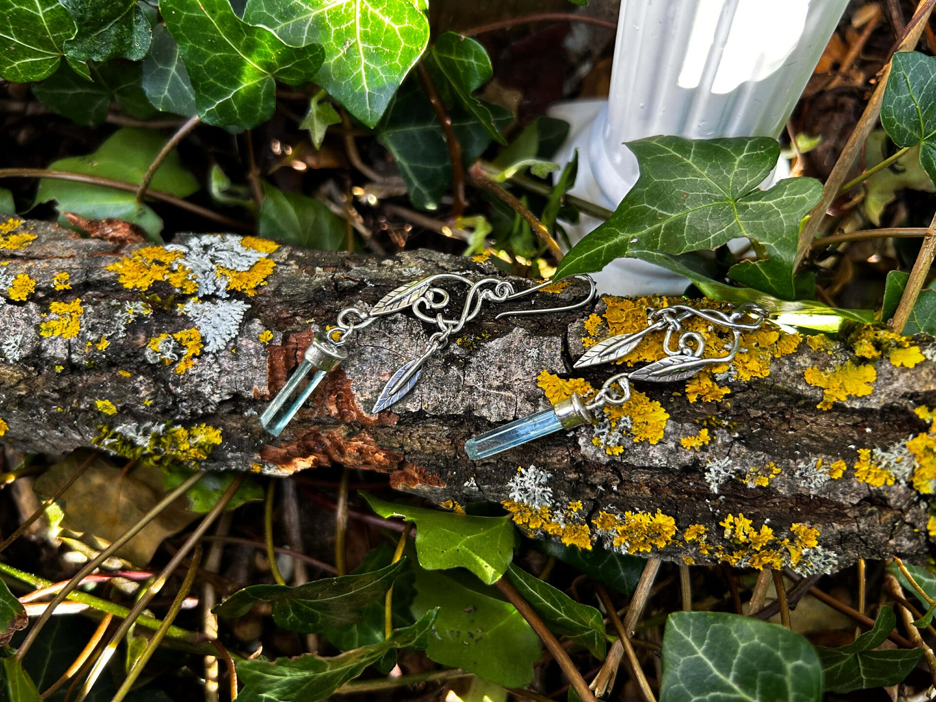 Boucles d'oreilles elfique "Suün'ka" - Aigue marine et argent massif