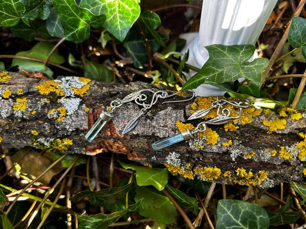 Boucles d'oreilles elfique "Suün'ka" - Aigue marine et argent massif