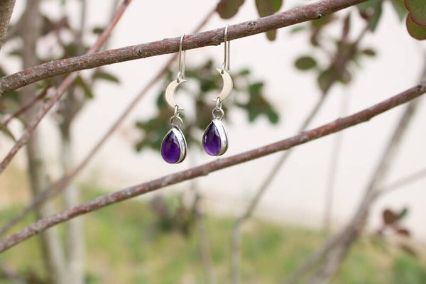 Boucles d'oreilles Witchy " Diane" - Améthyste et argent massif