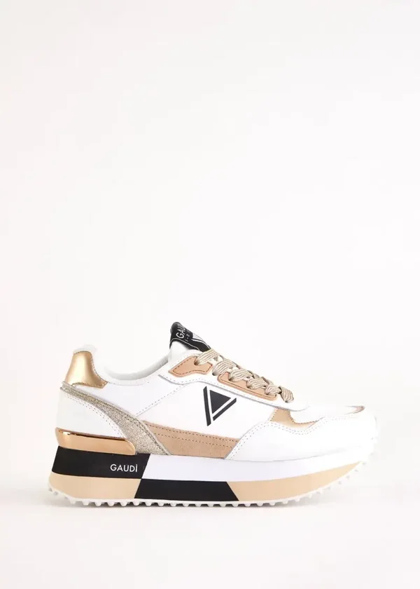 Gaudi  Spring Summer White leather running sneakers