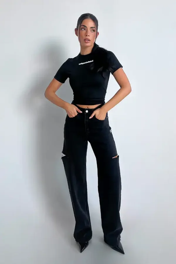 Unique the label June Wide Leg Jeans - Washed Black