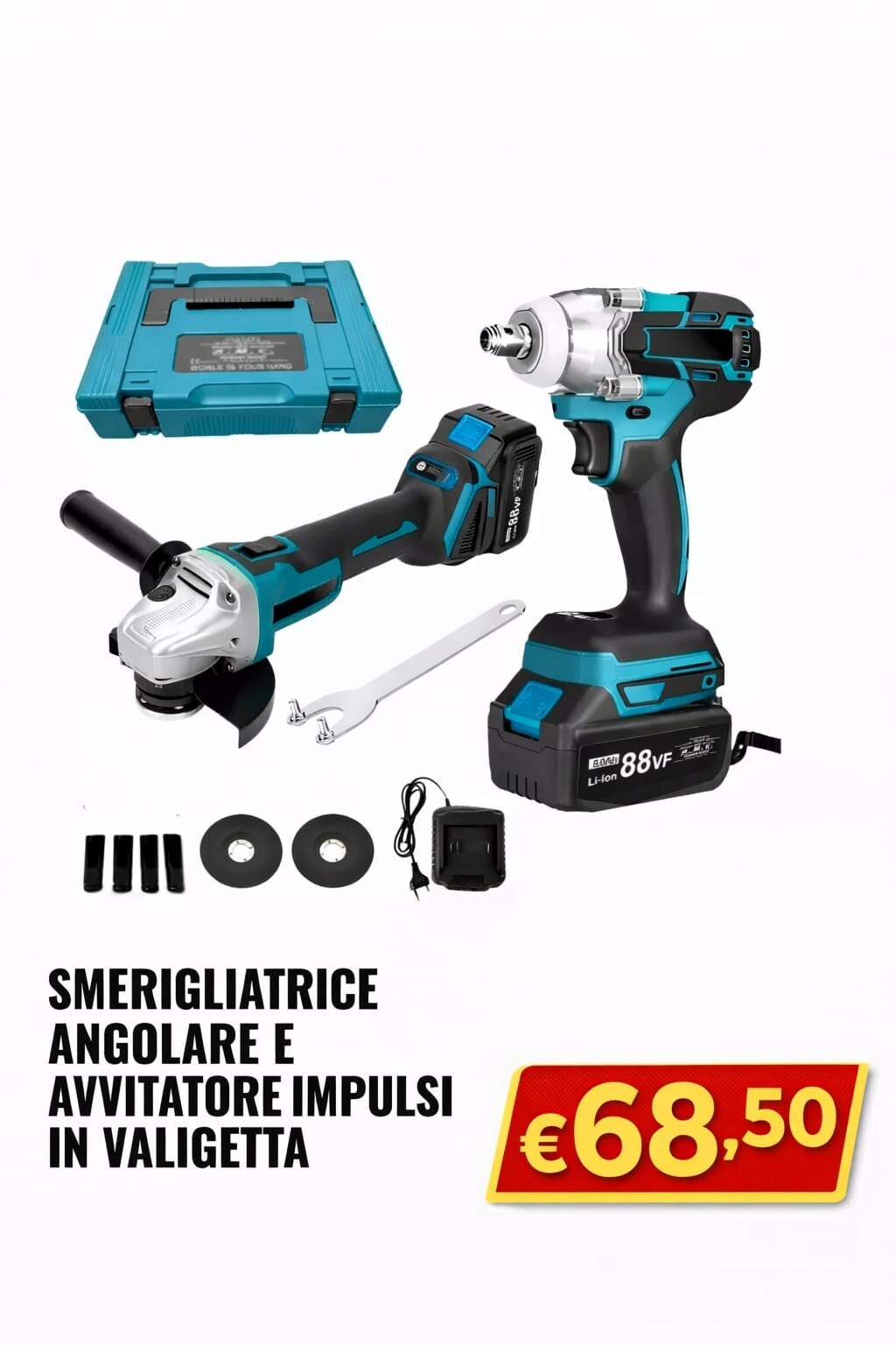 Smerigliatrice Angolare e Avvitatore a Impulsi in Valigetta