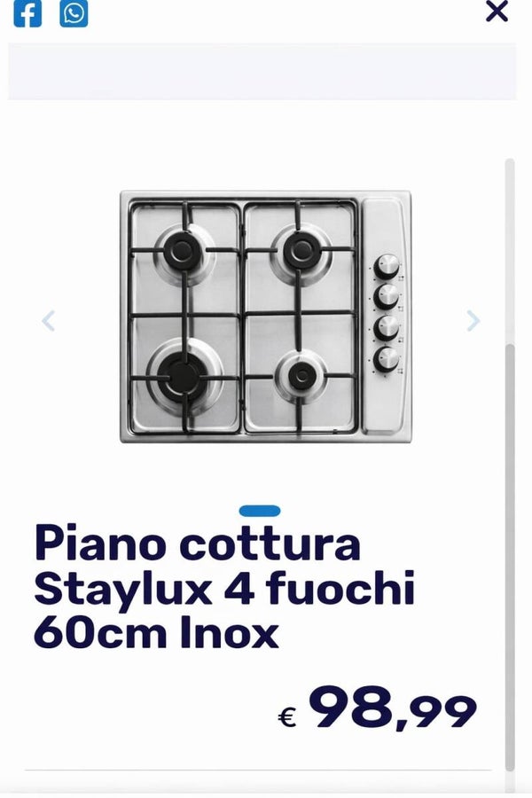 piano cottura staylux 4 fuochi 60 cm inox