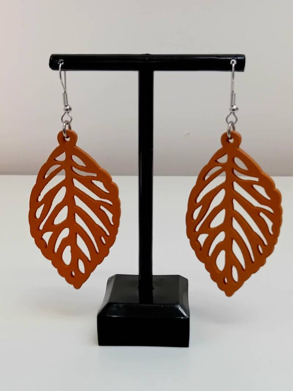 Boucles d'oreilles feuilles en bois