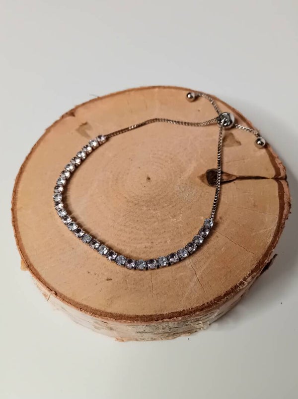 Bracelet argenté pierre blanche et rose