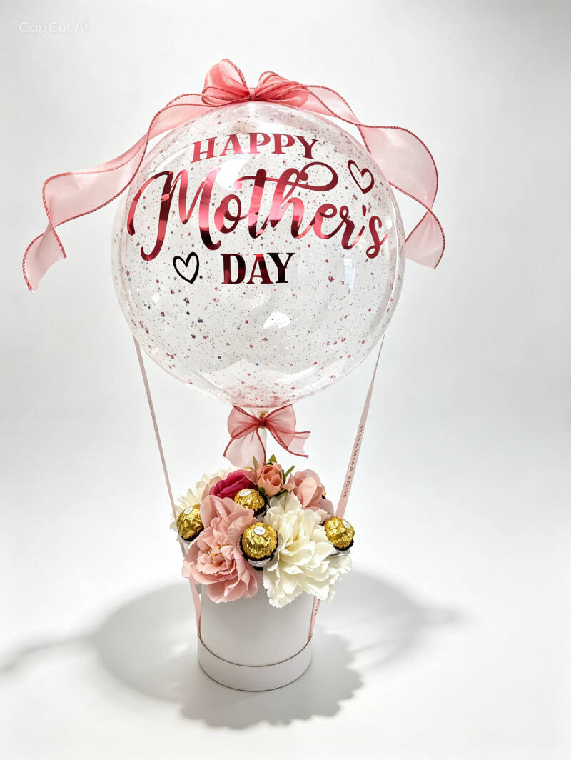 Mother's Day balloon bouquet Hobart with pink confetti balloon and Ferrero Rocher chocolates