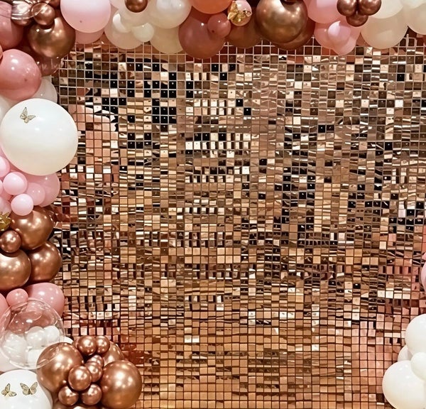 Rose gold shimmer wall hire Hobart