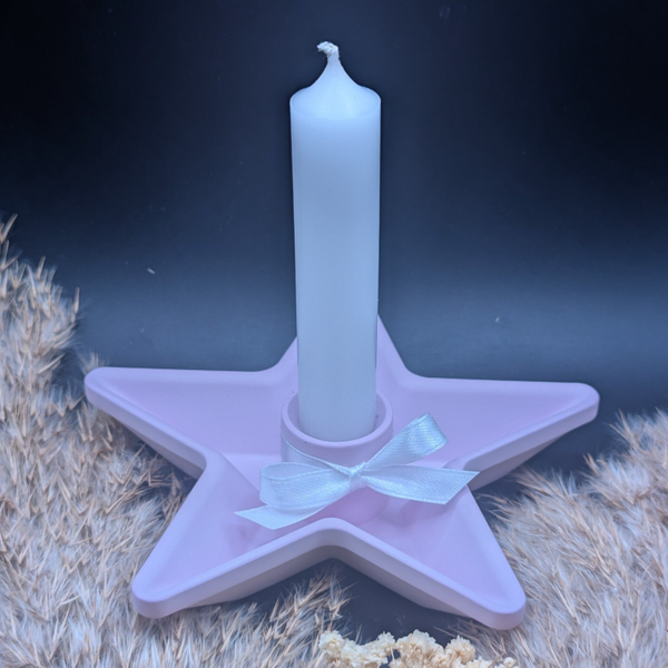 Kerzenhalter Stern rosa mit Kerze