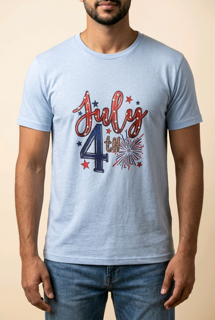 July 4th baby blue Tee Large