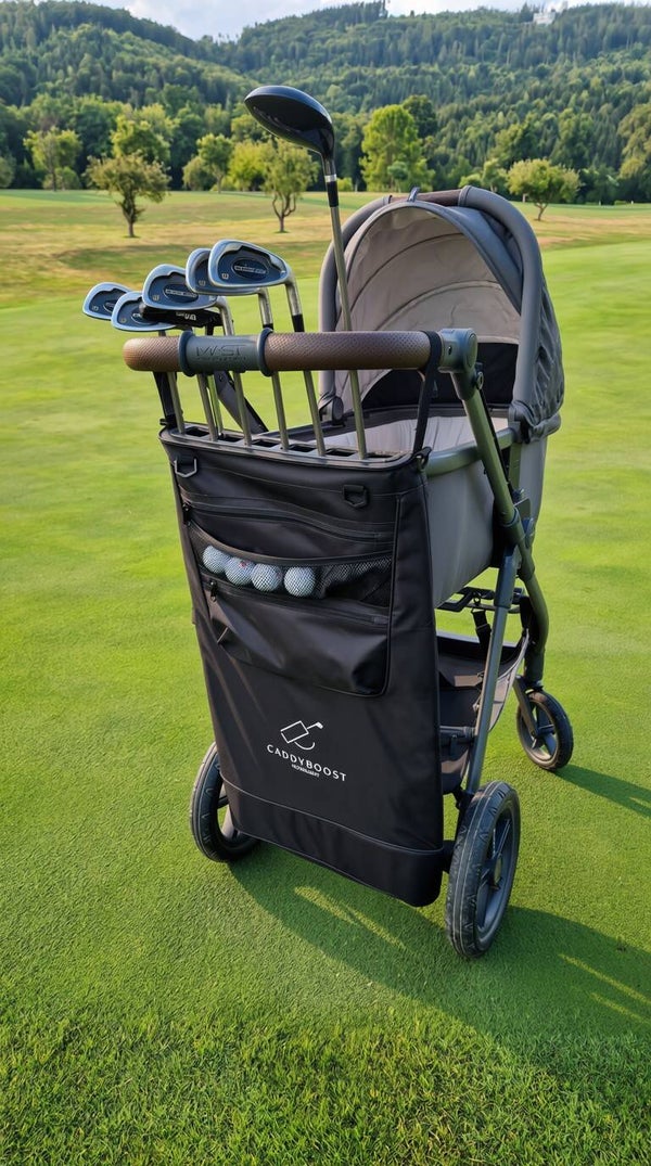 CaddyBoost  Ultralight - Golftaschen Aufsatz für Kinderwagen oder Trolley