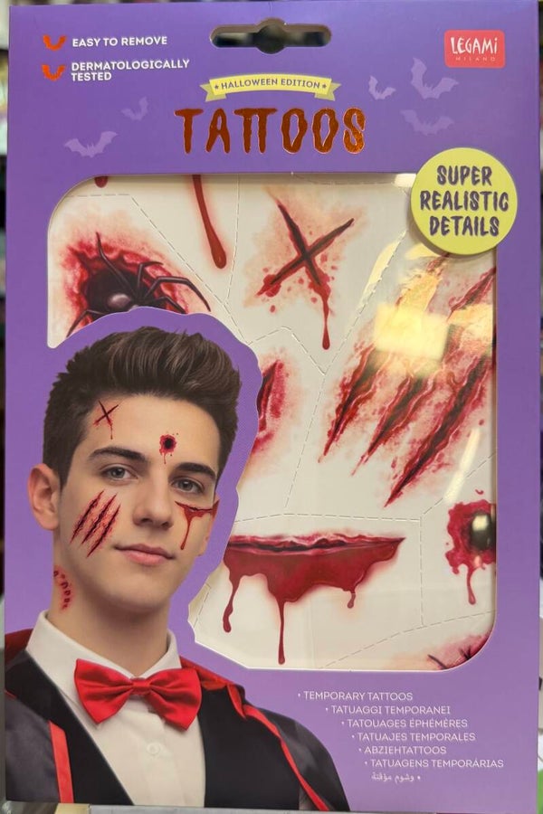 Legami Halloween creepy tattoos face and body - Narben - tatouages blessures