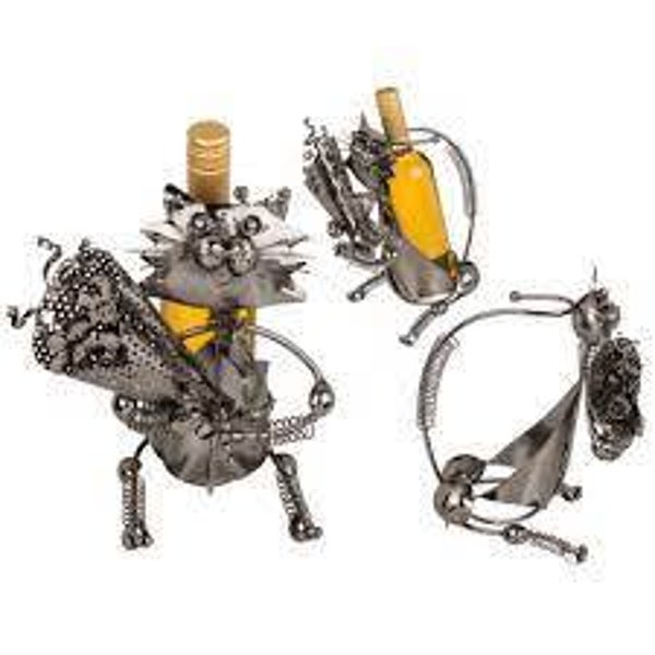 Flaschenhalter Katze mit Blumenstrauss - porte bouteille chat et bouquet fleurs - cat