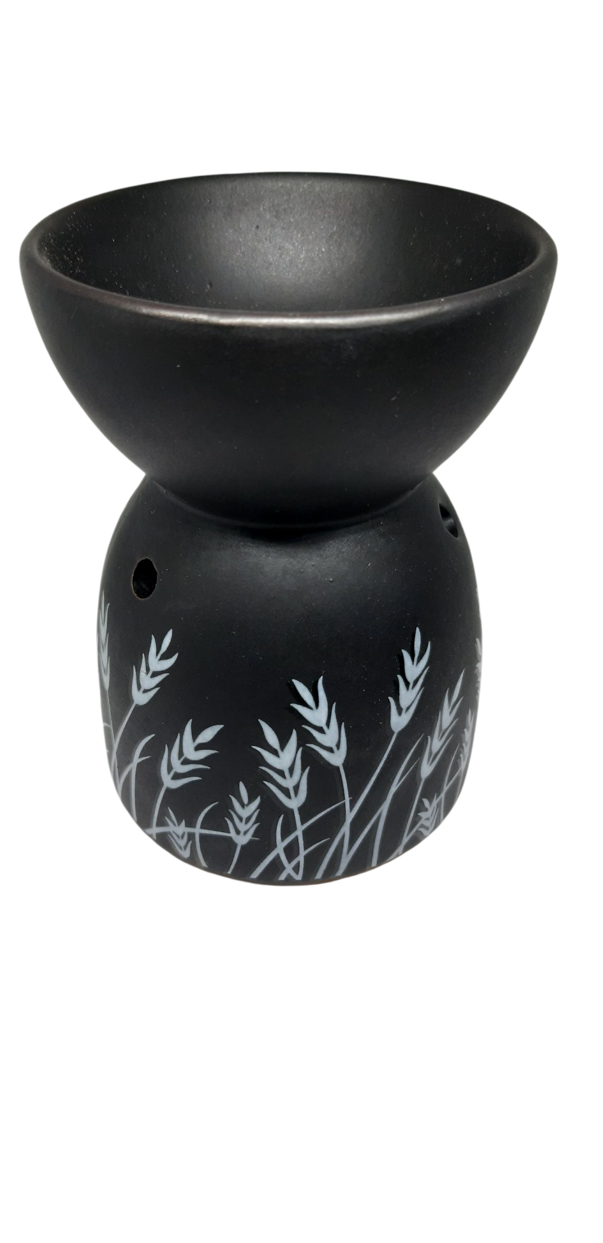 Brûleur à Huile en Céramique Noir – Motif Bleu