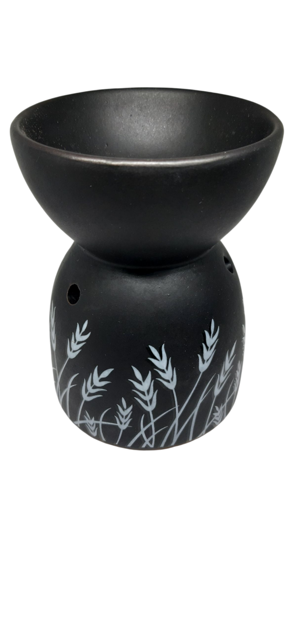 Brûleur à Huile en Céramique Noir – Motif Bleu