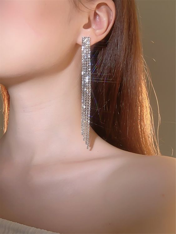 rhinestone tassel drop earrings