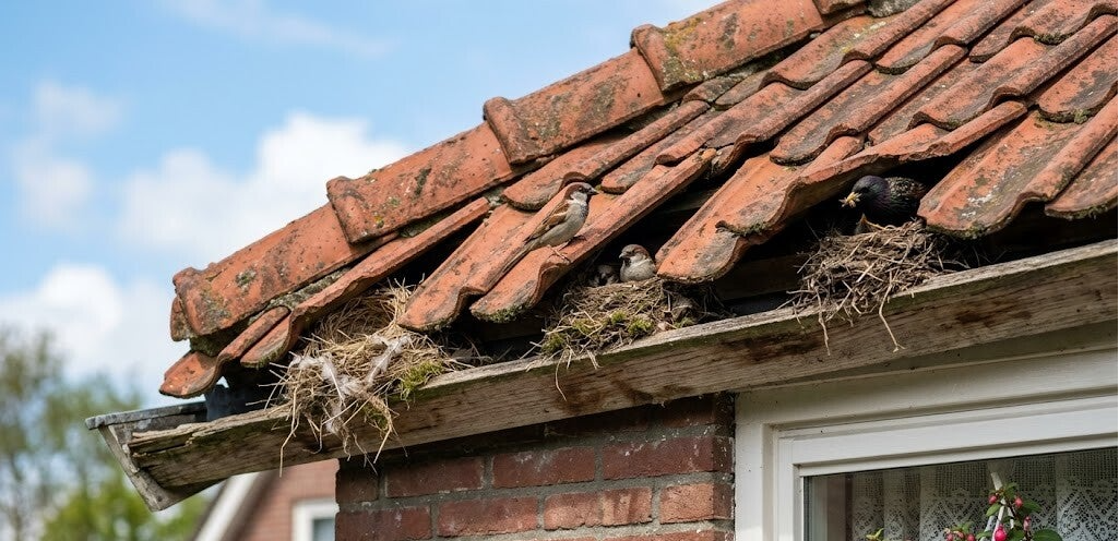 Vogelnesten onder dakpannen