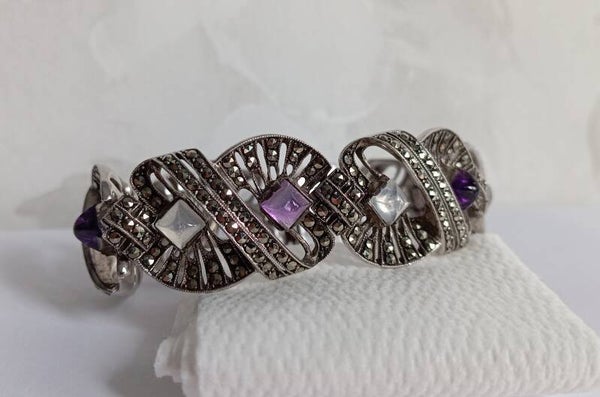 Vintage armband 830 silver med månsten och ametister