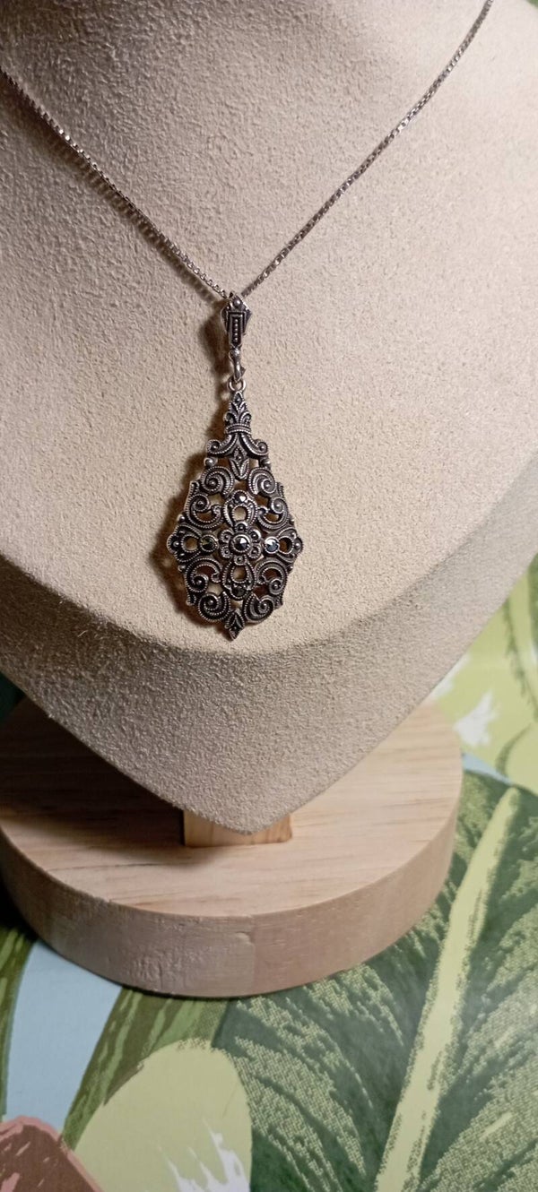 Vintage silverhalsband med markasiter