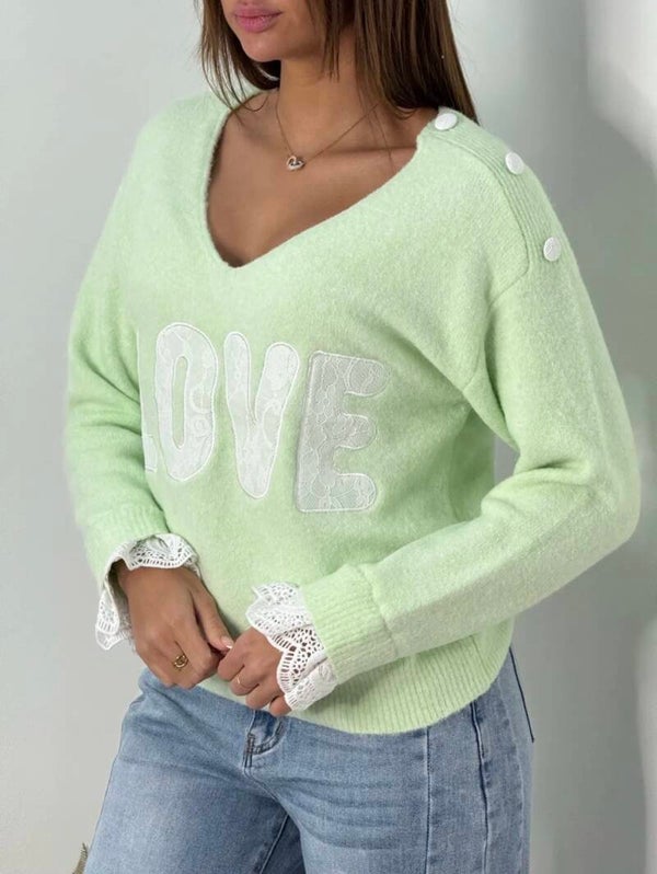 Pull love dentelle vert