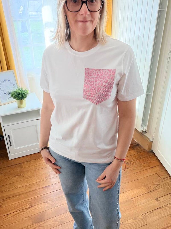 T.shirt poche Léo rose