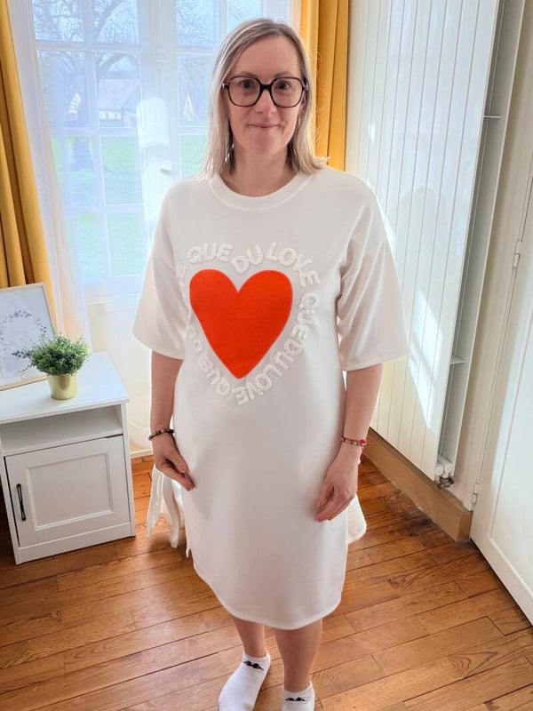 Robe t.shirt blanche/orange