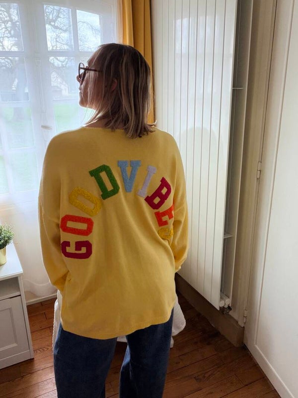 Pull GOOD VIBES jaune oversize