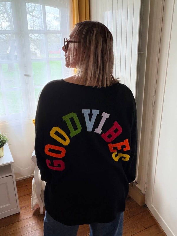 Pull GOOD VIBES Noir oversize