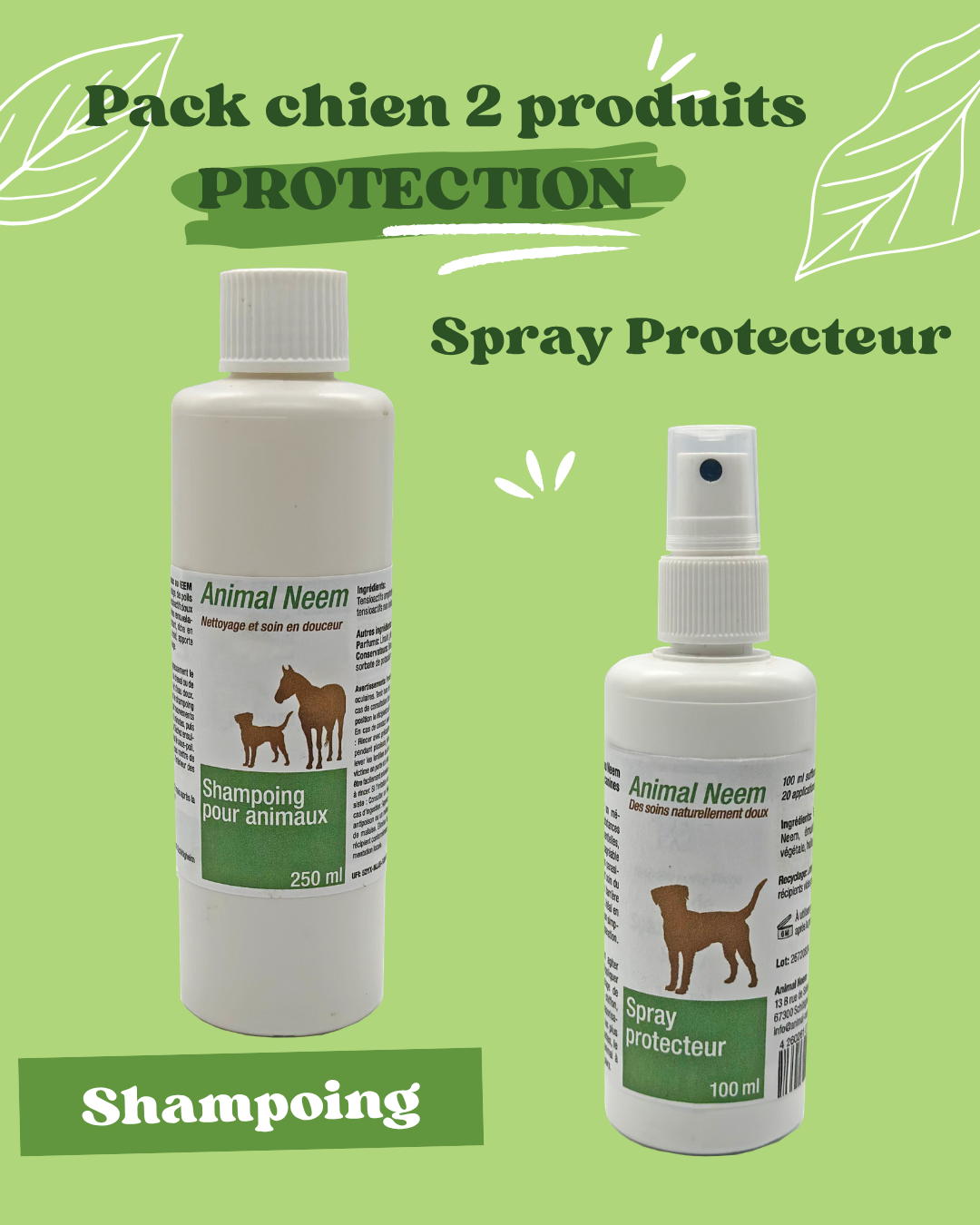 Pack 2 produits chien soin protection naturel à huile de neem