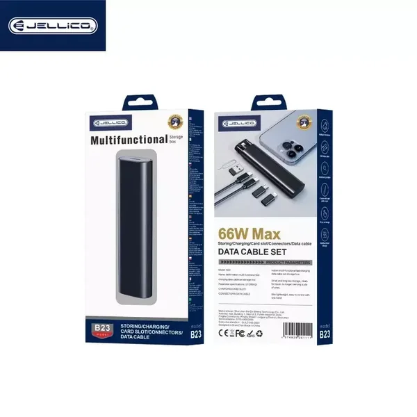 Boitier de rangement multifonctionnel (Lightning/micro USB/USB/USB-C/Type C) 66W max JELLICO B23 (Boite/blister) noir