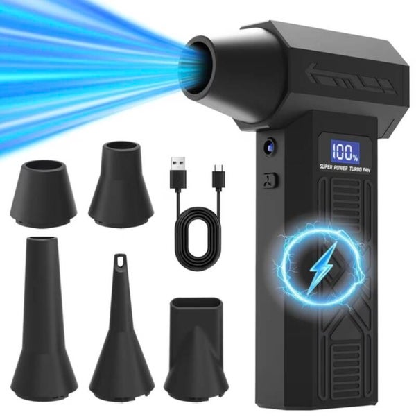 Souffleur d'air comprimé - Turbo Fan 130000 RPM, Batterie rechargeable, 4 vitesses réglables, Pistolet à air haute pression pour nettoyage automobile, Souffleur d'air sans fil