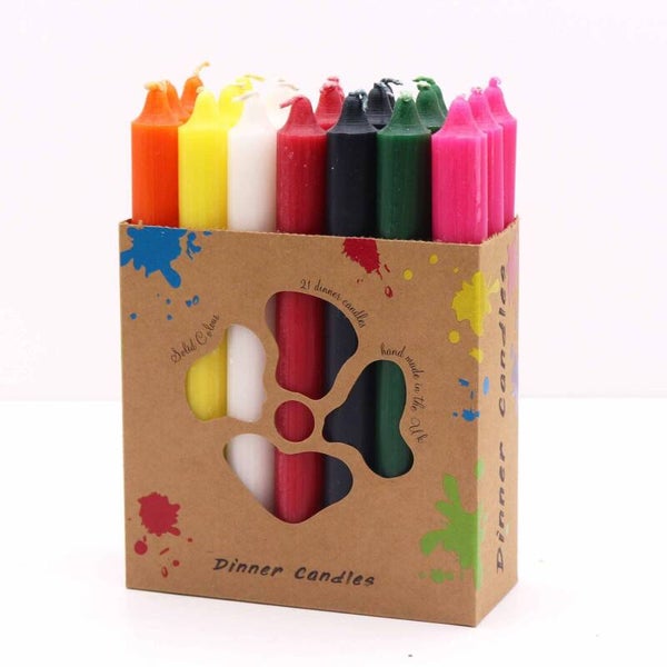 Solid Colour Dinner Candle Set Pack of 21 Mix of 7 Colours