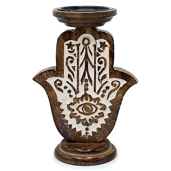 Mango Wood Candle Stand  carved wood tealight holder