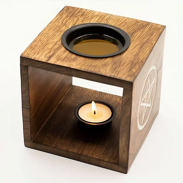 Large Square Mango Wood Oil Burner- Pentagon