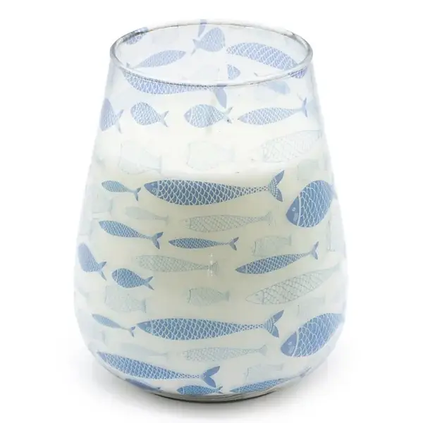 Tall Glass Jar Candle Seabreeze Blue Fish Ocean Atmosphere