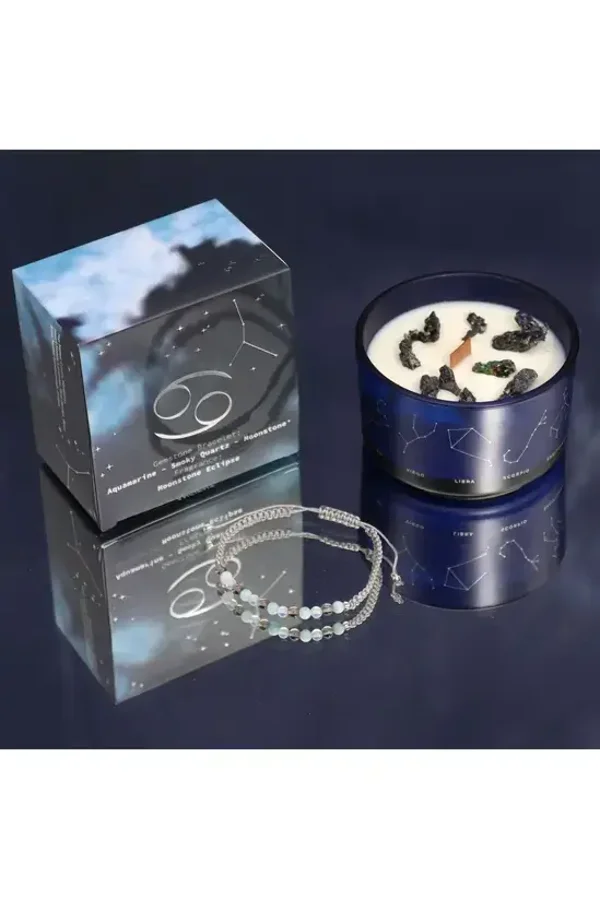 Zodiac Crystal Candle with Gemstone Bracelet - Cancer