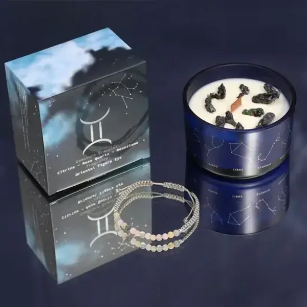 Zodiac Crystal Candle with Gemstone Bracelet - Gemini