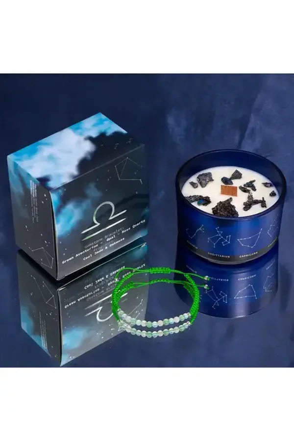 Zodiac Crystal Candle with Gemstone Bracelet - Libra