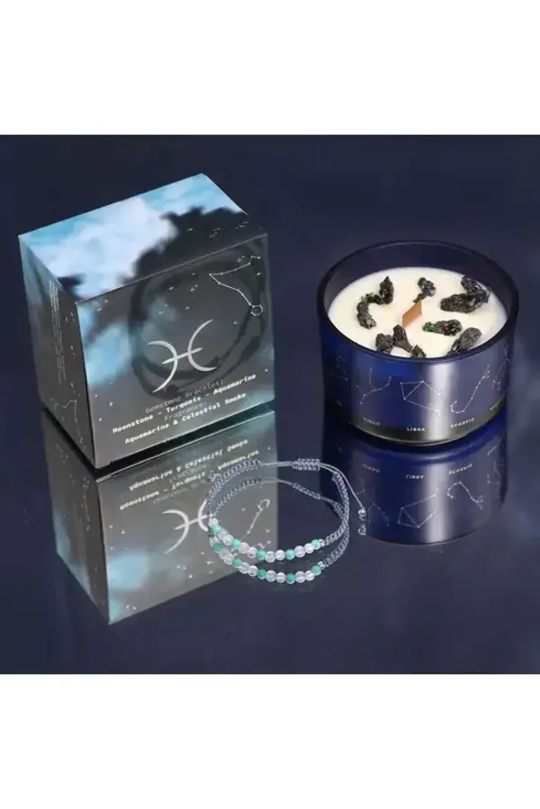 Zodiac Crystal Candle with Gemstone Bracelet - Pisces