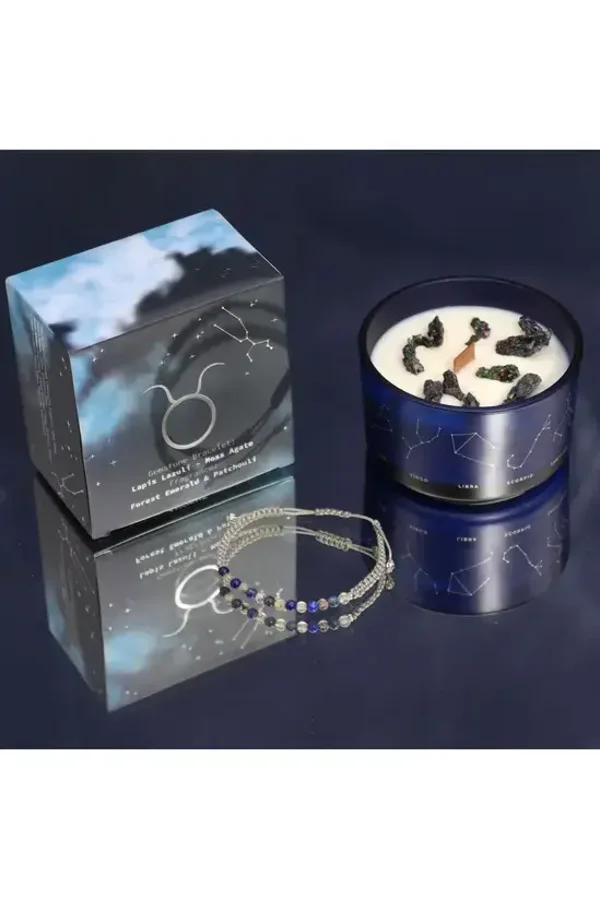 Zodiac Crystal Candle with Gemstone Bracelet - Taurus