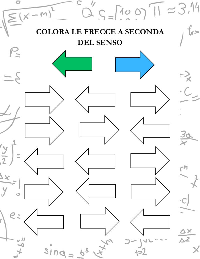 colora le freccie in base al segno, giochi di memoria per anziani