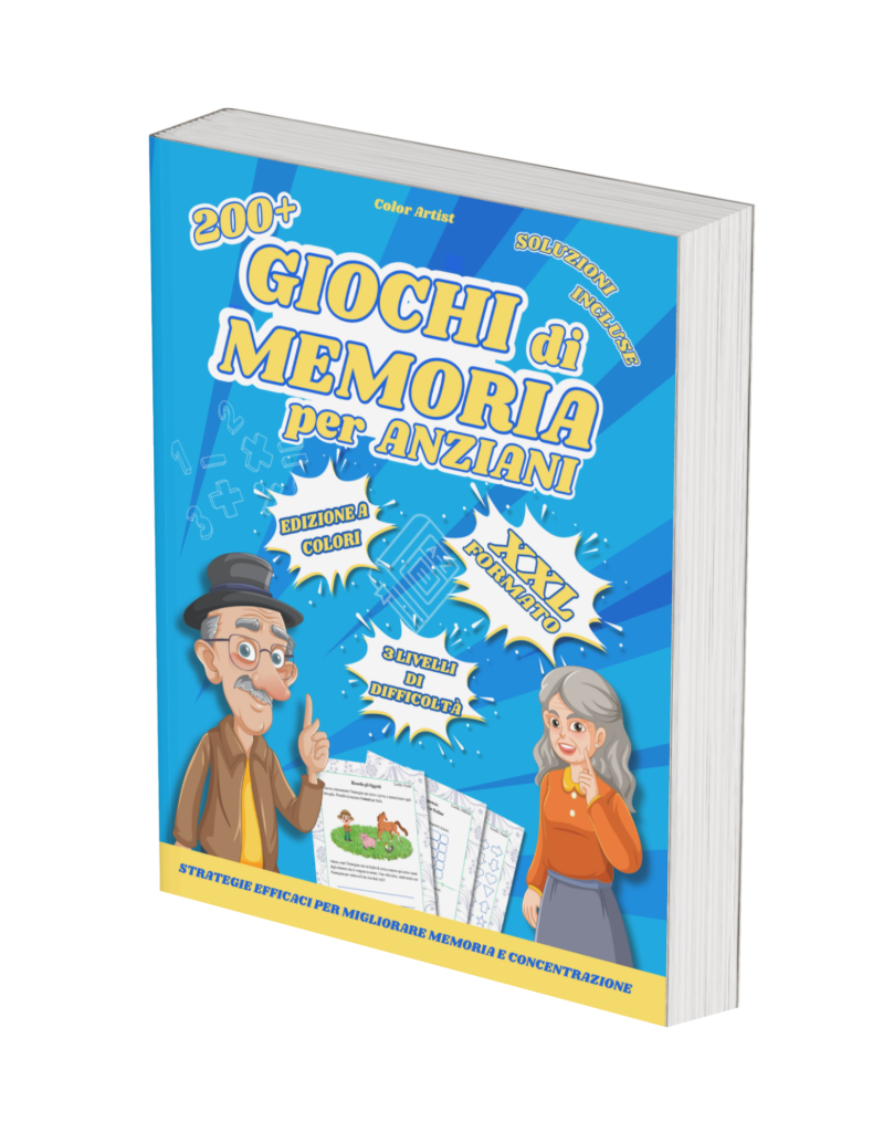 giochi di memoria per anziani, alzheimer, regalo per anziani, schede cognitive anziani, combattere l'alzheimer, libro a colori, psicologia