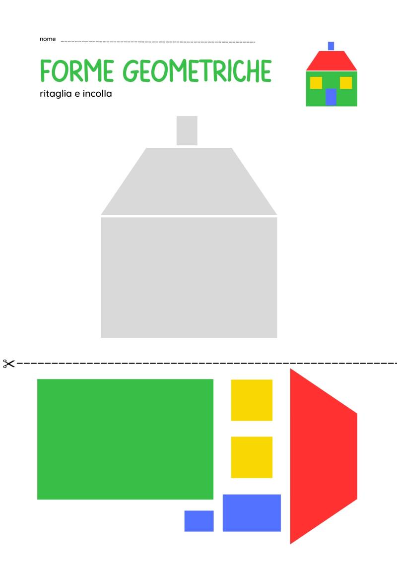 schede cognitive, bambini, asilo, alzheimer, attività per bambini, forme geometriche da ritagliare, impariamo le forme, geometria